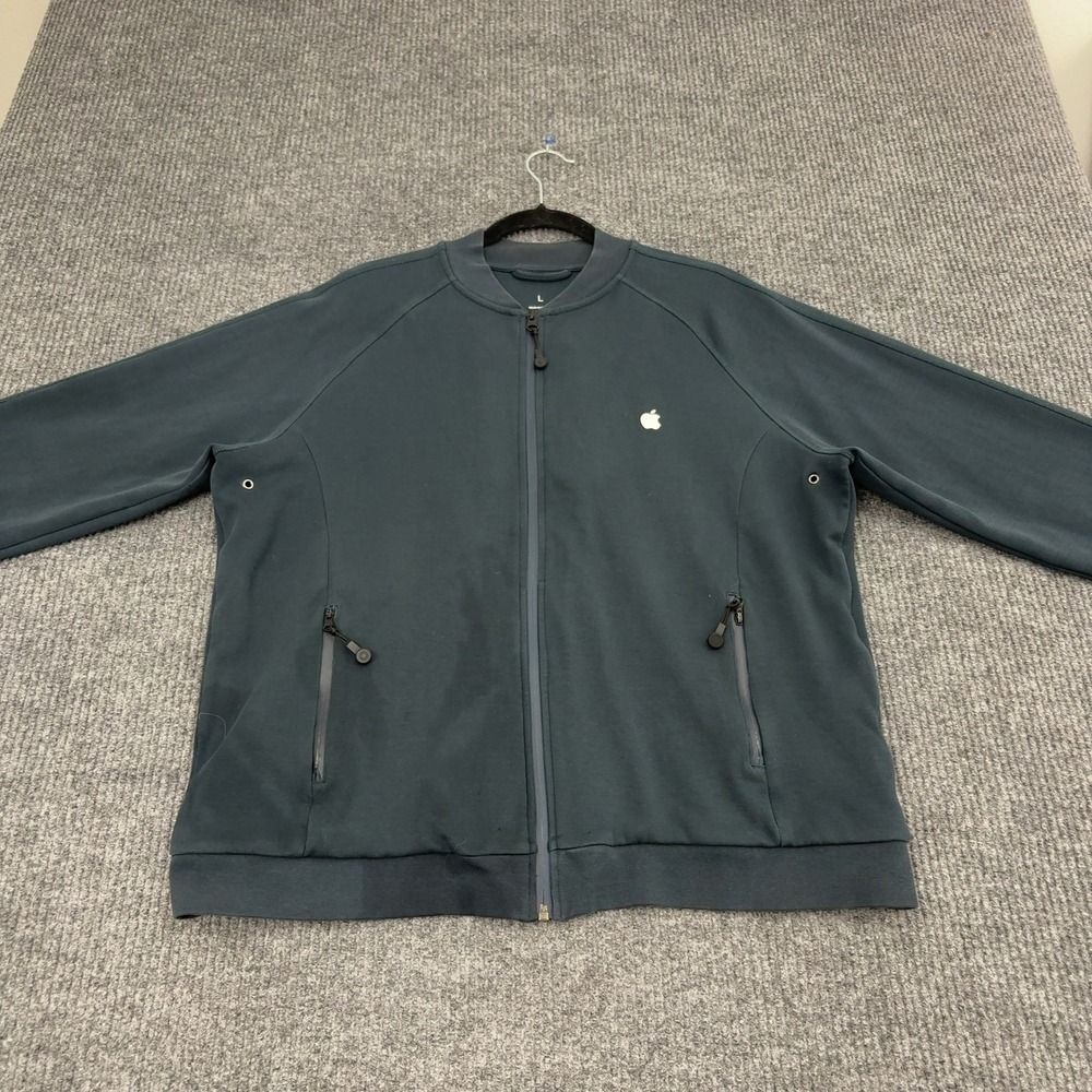 Apple Jacket Mens L Teal Cotton Blend Full Zip Mock Neck Tech Employee Gorpcore
